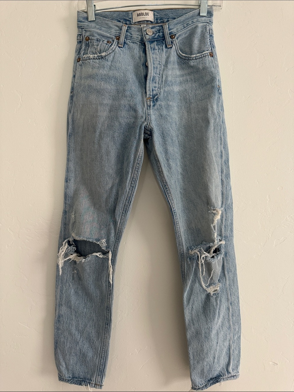 AGOLDE Light Blue Distressed Jaime High-Rise Straight Jeans